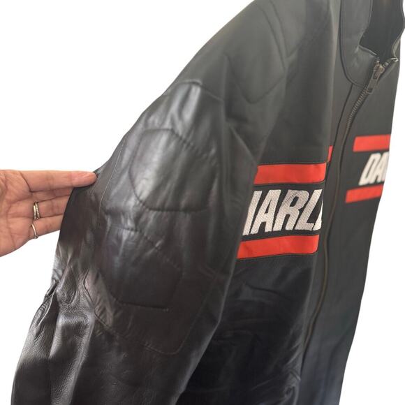 New HARLEY DAVIDSON Biker Black Leather Moto Riding Jacket Men’s Sz 3X - Picture 9 of 16
